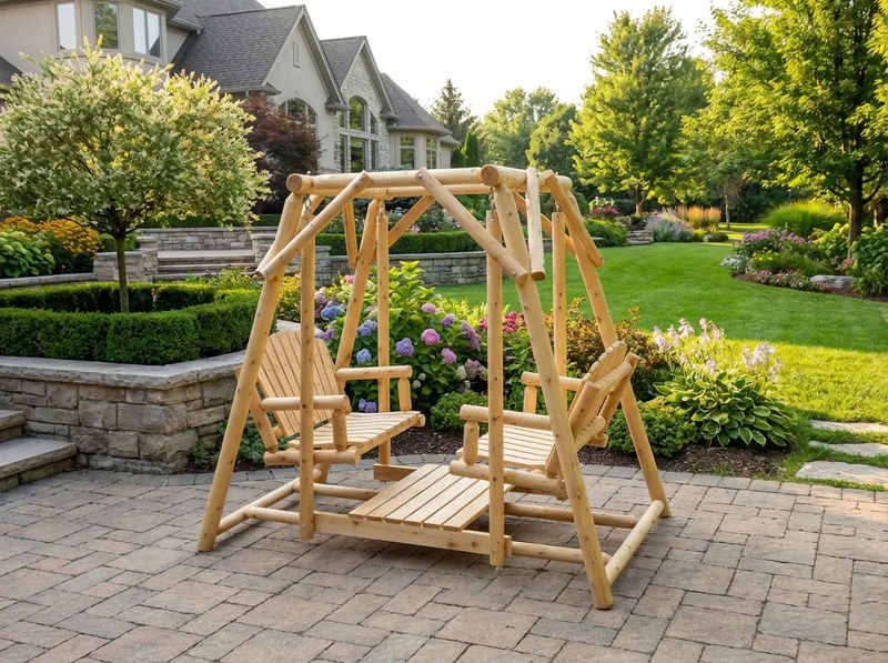 Double Benches Swing for Patio by Cedar Creek Rustic Furniture
