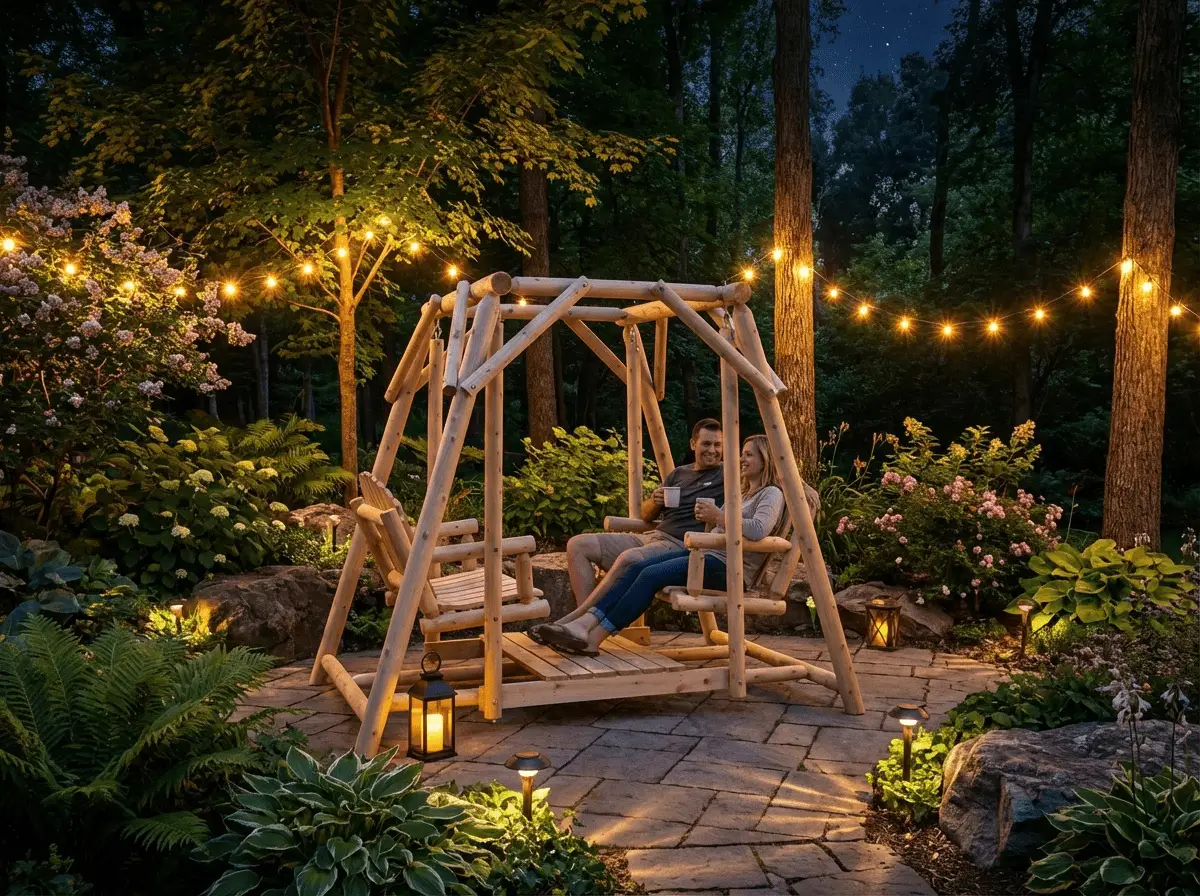 Double Benches Swing for Patio by Cedar Creek Rustic Furniture