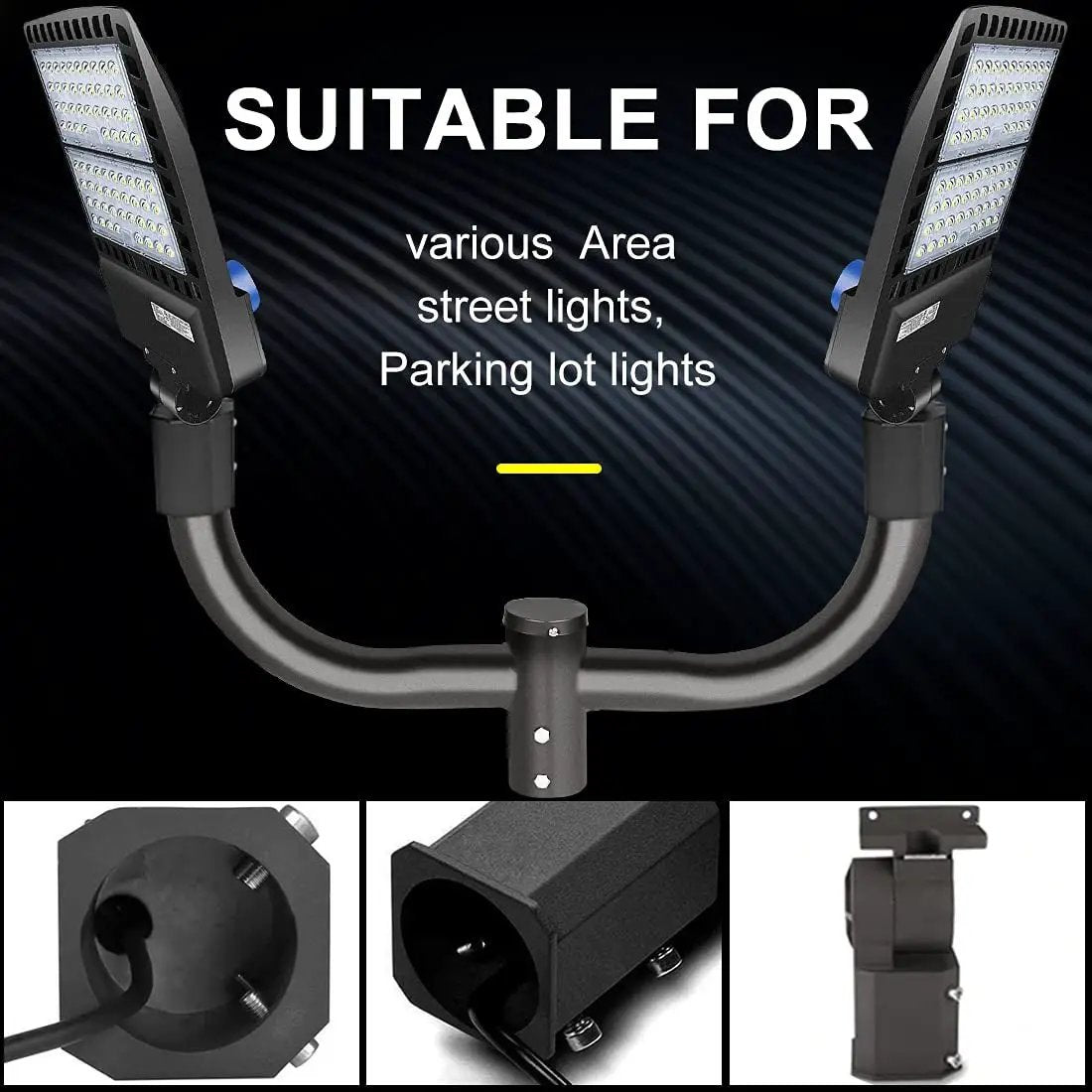 Double Bullhorn Bracket LED Parking Lot Light 180 Degree Aluminum Mounting Bracket Round Pole Double L Bracket Tenons by Outdoor Solar Outlet