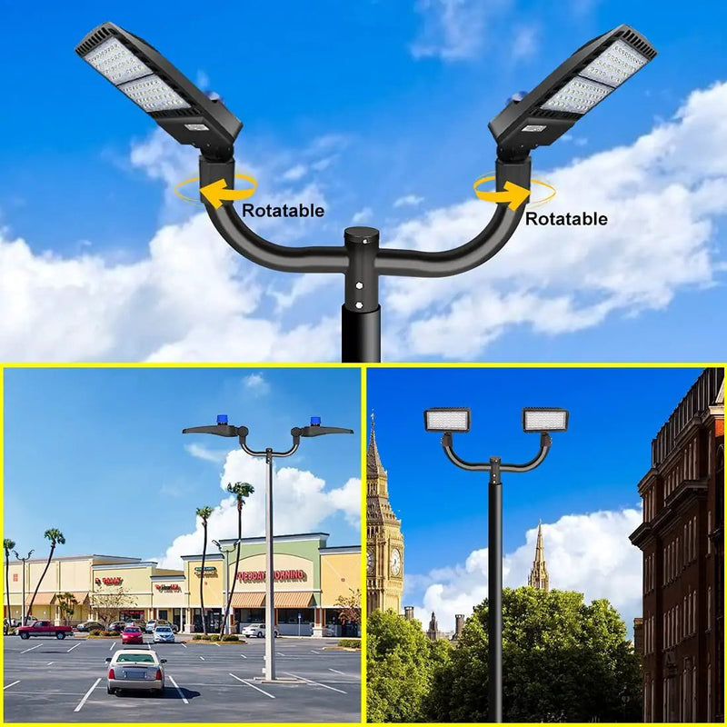 Double Bullhorn Bracket LED Parking Lot Light 180 Degree Aluminum Mounting Bracket Round Pole Double L Bracket Tenons by Outdoor Solar Outlet