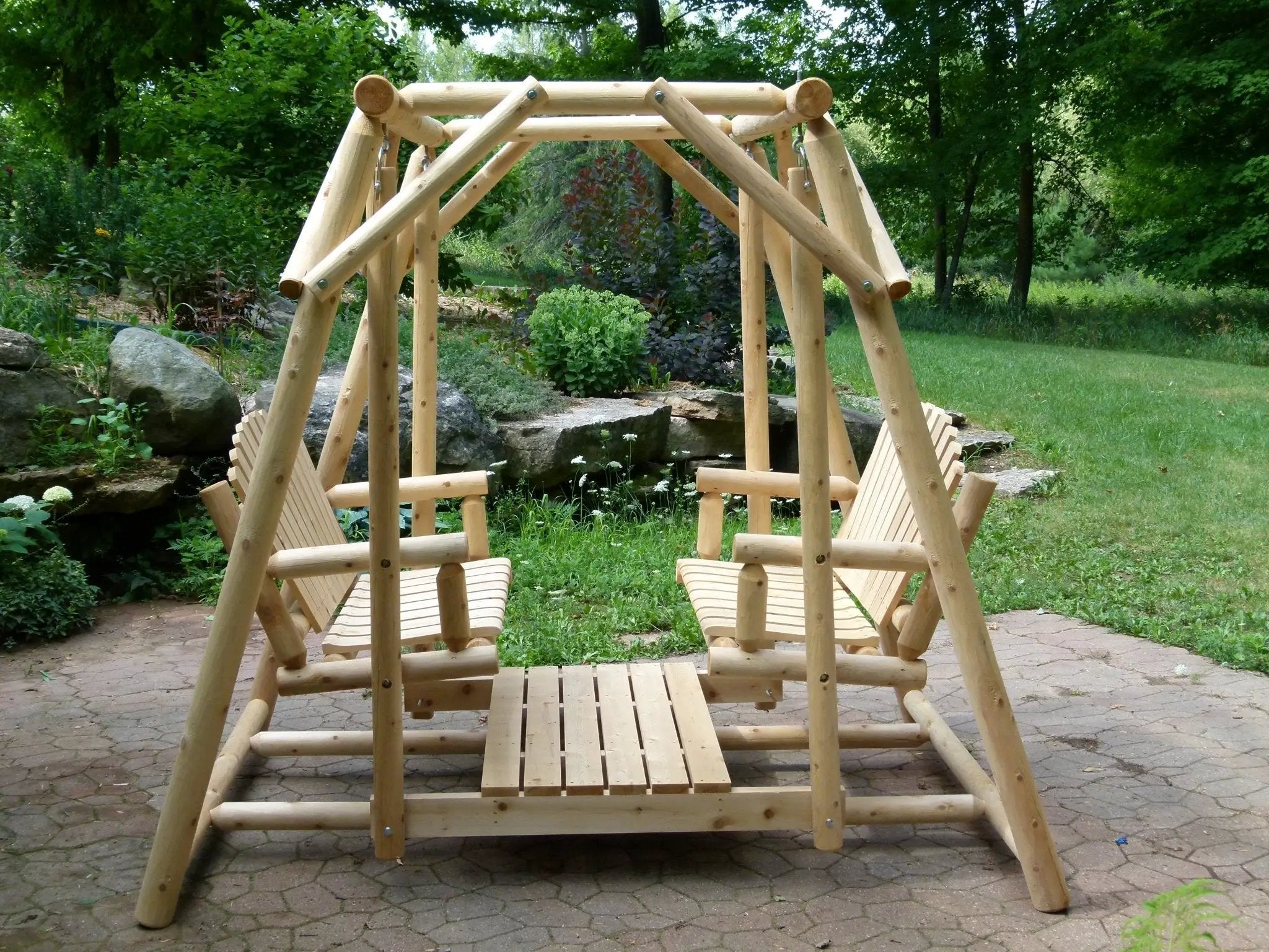 Double Benches Swing for Patio by Cedar Creek Rustic Furniture