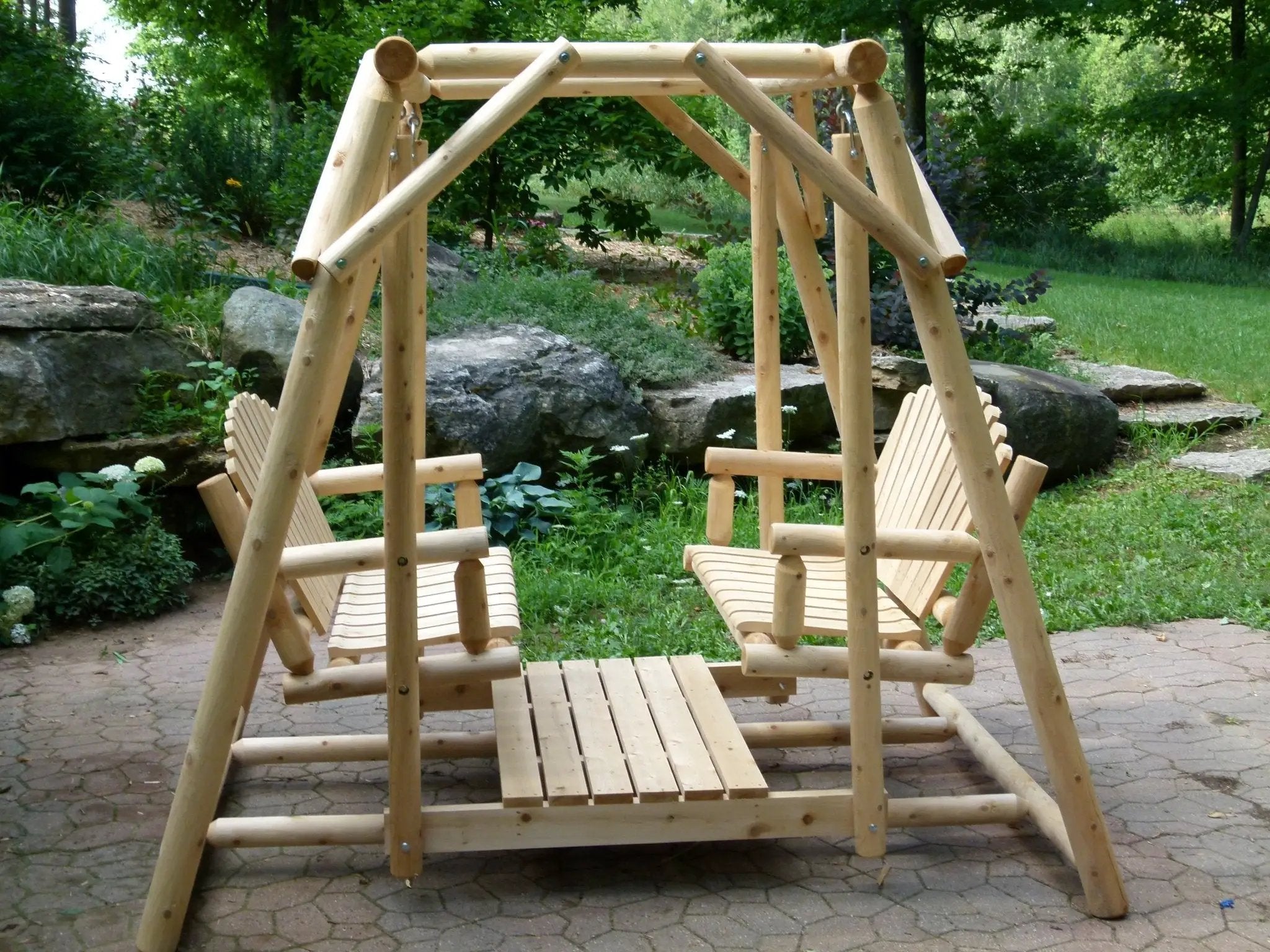 Double Benches Swing for Patio by Cedar Creek Rustic Furniture