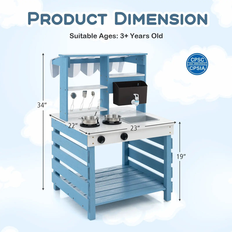Double-sided Wooden Play Kitchen and Grocery Stand with Stoves for Kids 3+ Years Old by DirectDeals