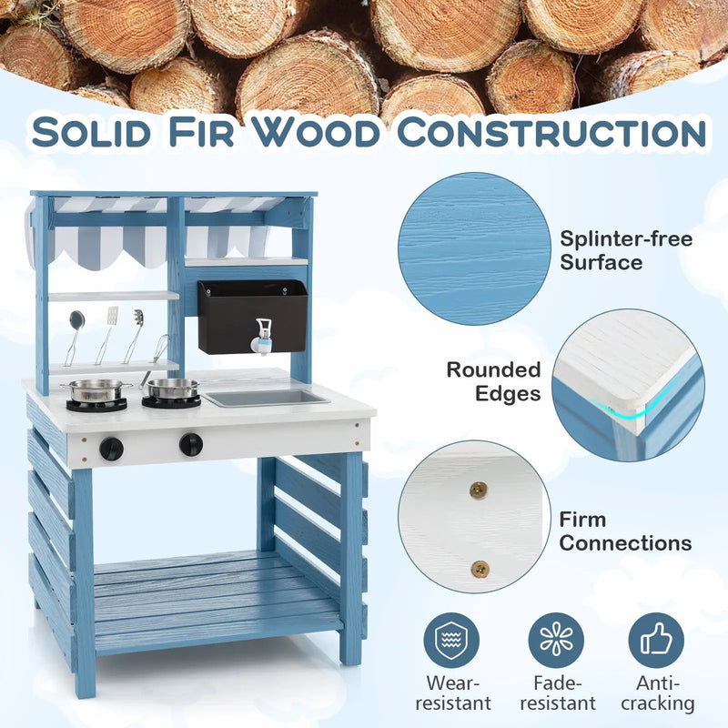 Double-sided Wooden Play Kitchen and Grocery Stand with Stoves for Kids 3+ Years Old by DirectDeals