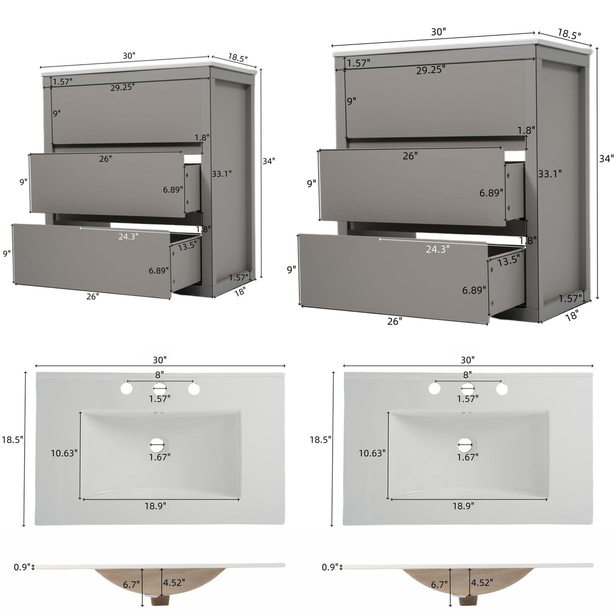 Double Sinks Bathroom Vanity Set with 2 Ceramic Basins, photo 11 of 12