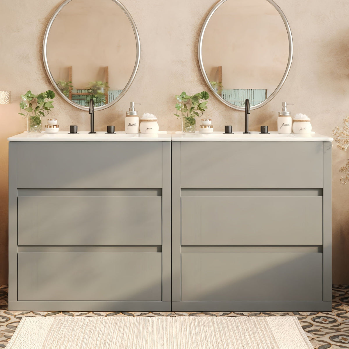 Double Sinks Bathroom Vanity Set with 2 Ceramic Basins, photo 5 of 12