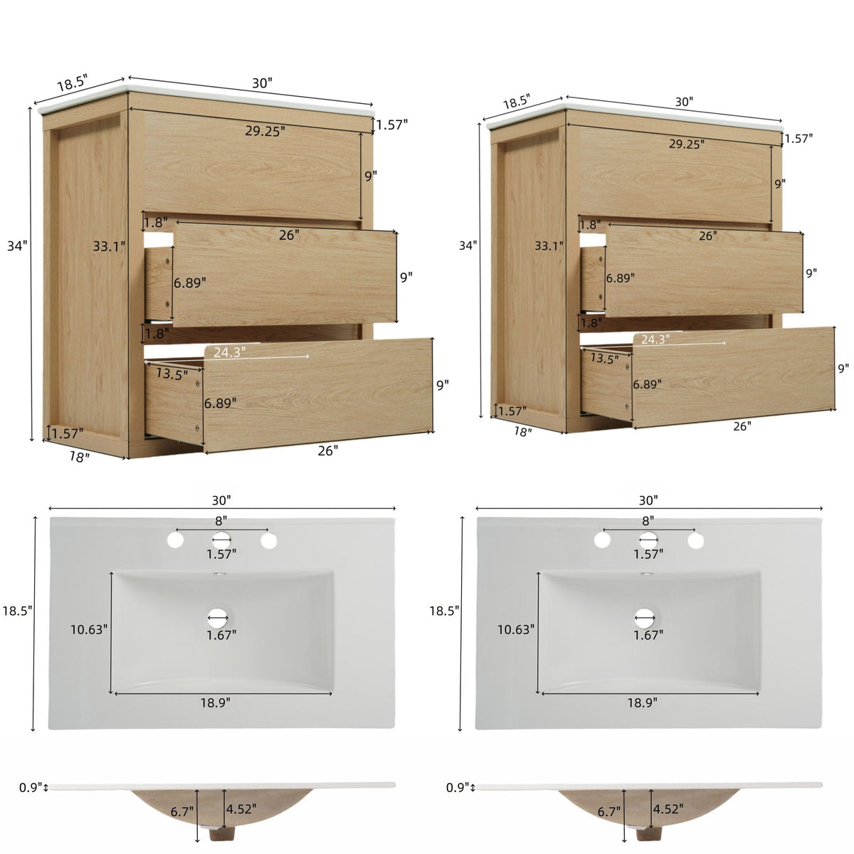 Double Sinks Bathroom Vanity Set with 2 Ceramic Basins, photo 8 of 12