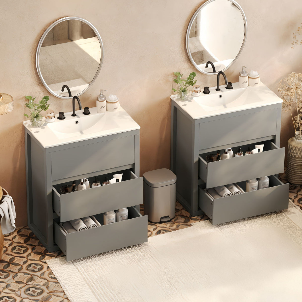 Double Sinks Bathroom Vanity Set with 2 Ceramic Basins, photo 9 of 12