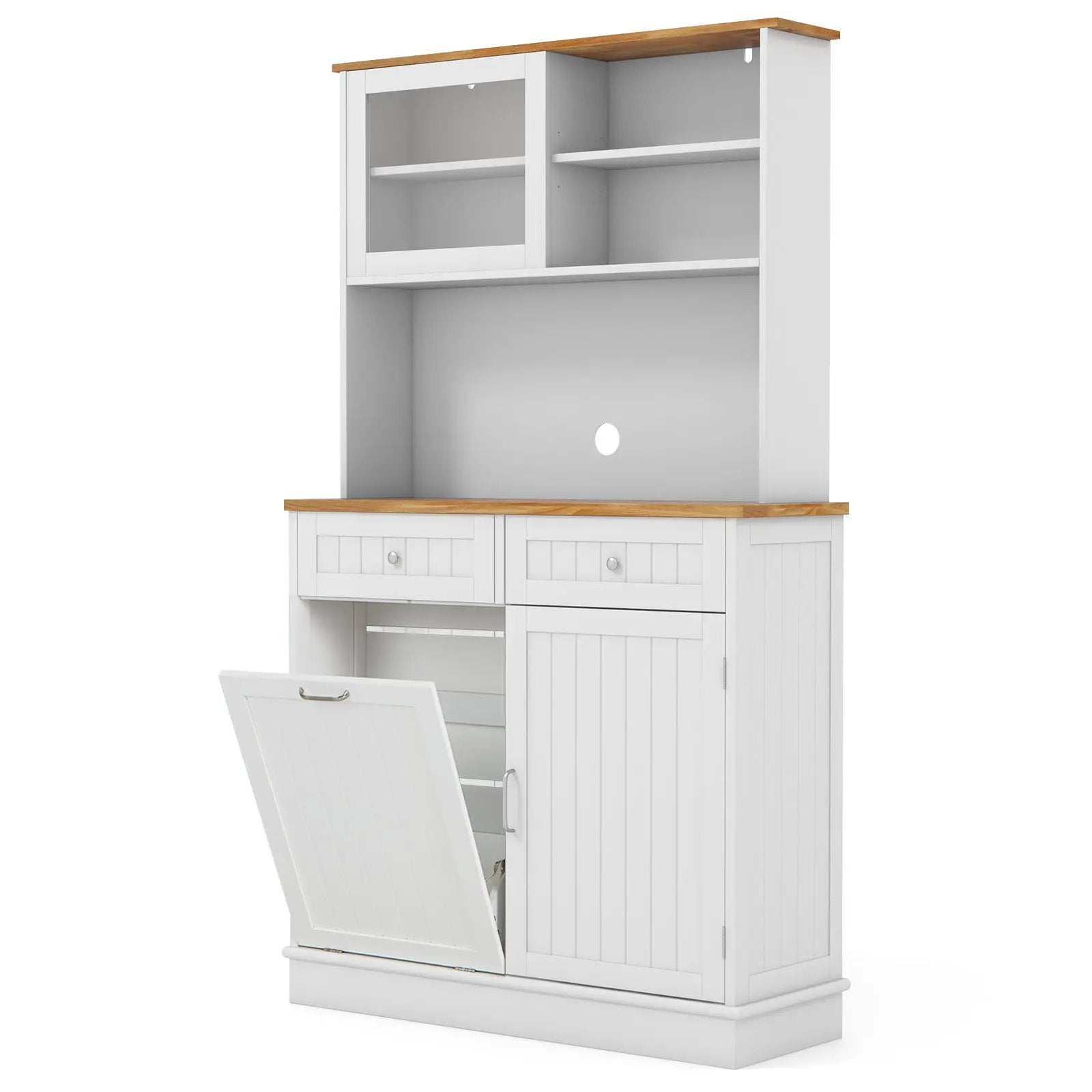 Double Tilt Out Trash Cabinet with Hutch and Rubber Wood Countertop by DirectDeals
