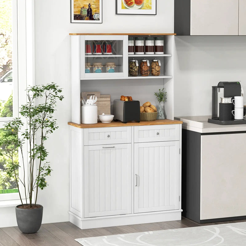 Double Tilt Out Trash Cabinet with Hutch and Rubber Wood Countertop by DirectDeals
