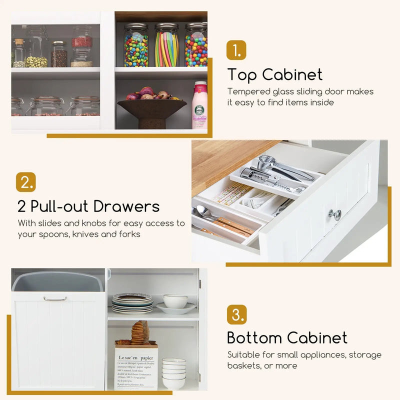 Double Tilt Out Trash Cabinet with Hutch and Rubber Wood Countertop by DirectDeals