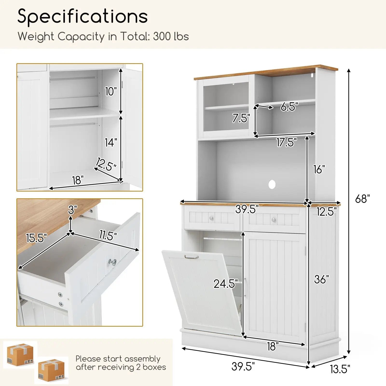 Double Tilt Out Trash Cabinet with Hutch and Rubber Wood Countertop by DirectDeals