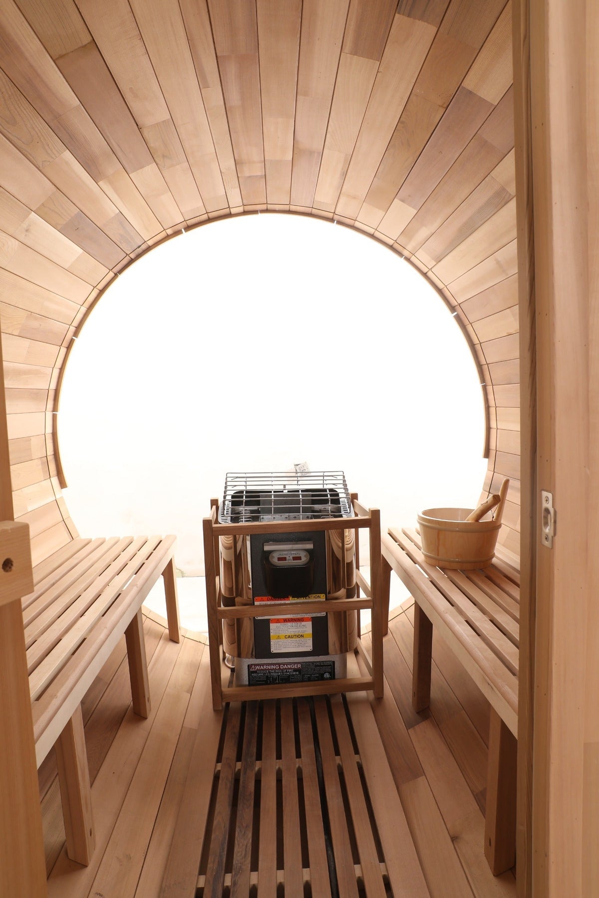 Blisspod | Prague | Canadian Red Cedar Outdoor Steam Barell Sauna | Full Glass Back, photo 2 of 13