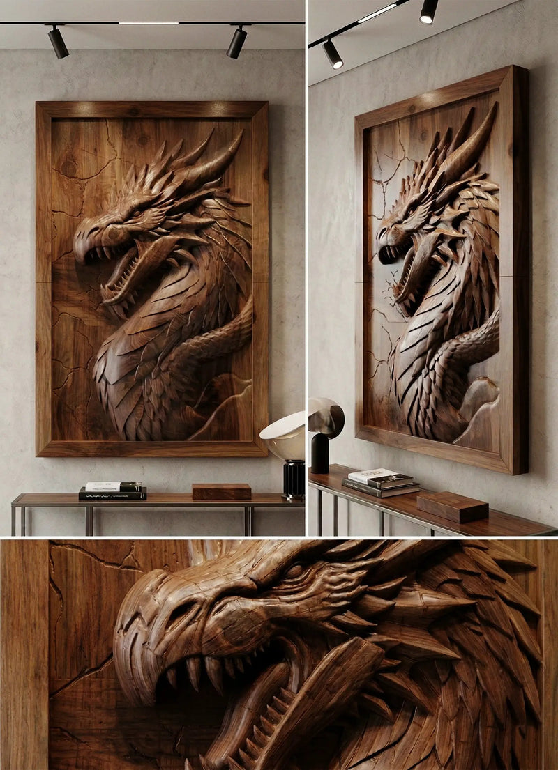 3D Dragon Wood Relief | Luxury Wall Art Decor by Gizz