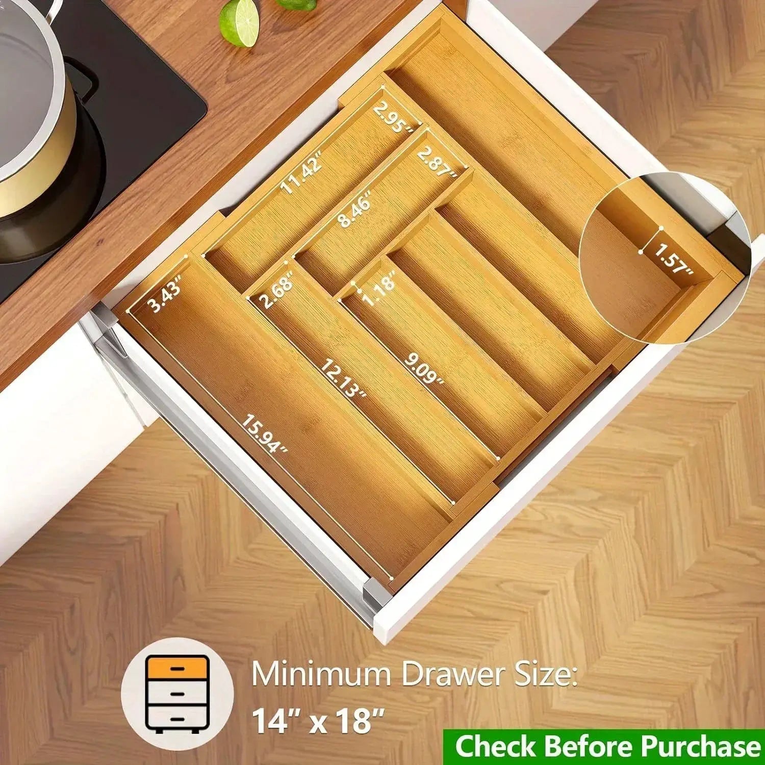 Drawer Organizer - Adjustable Bamboo Expandable by House Of Avana
