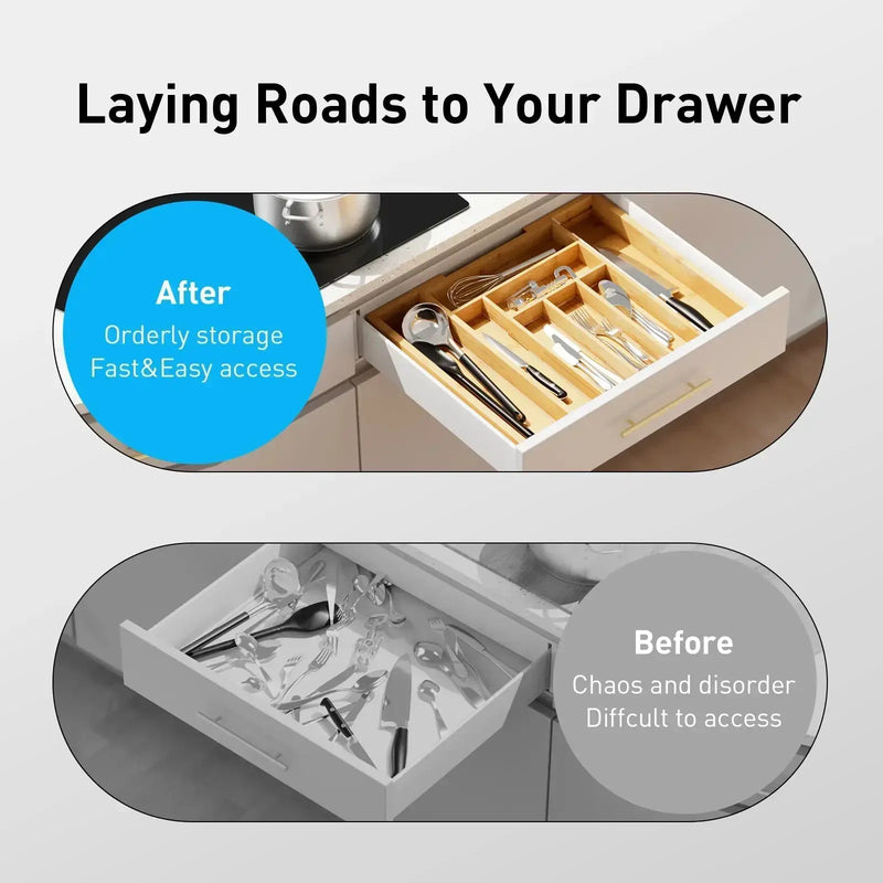 Drawer Organizer - Adjustable Bamboo Expandable by House Of Avana