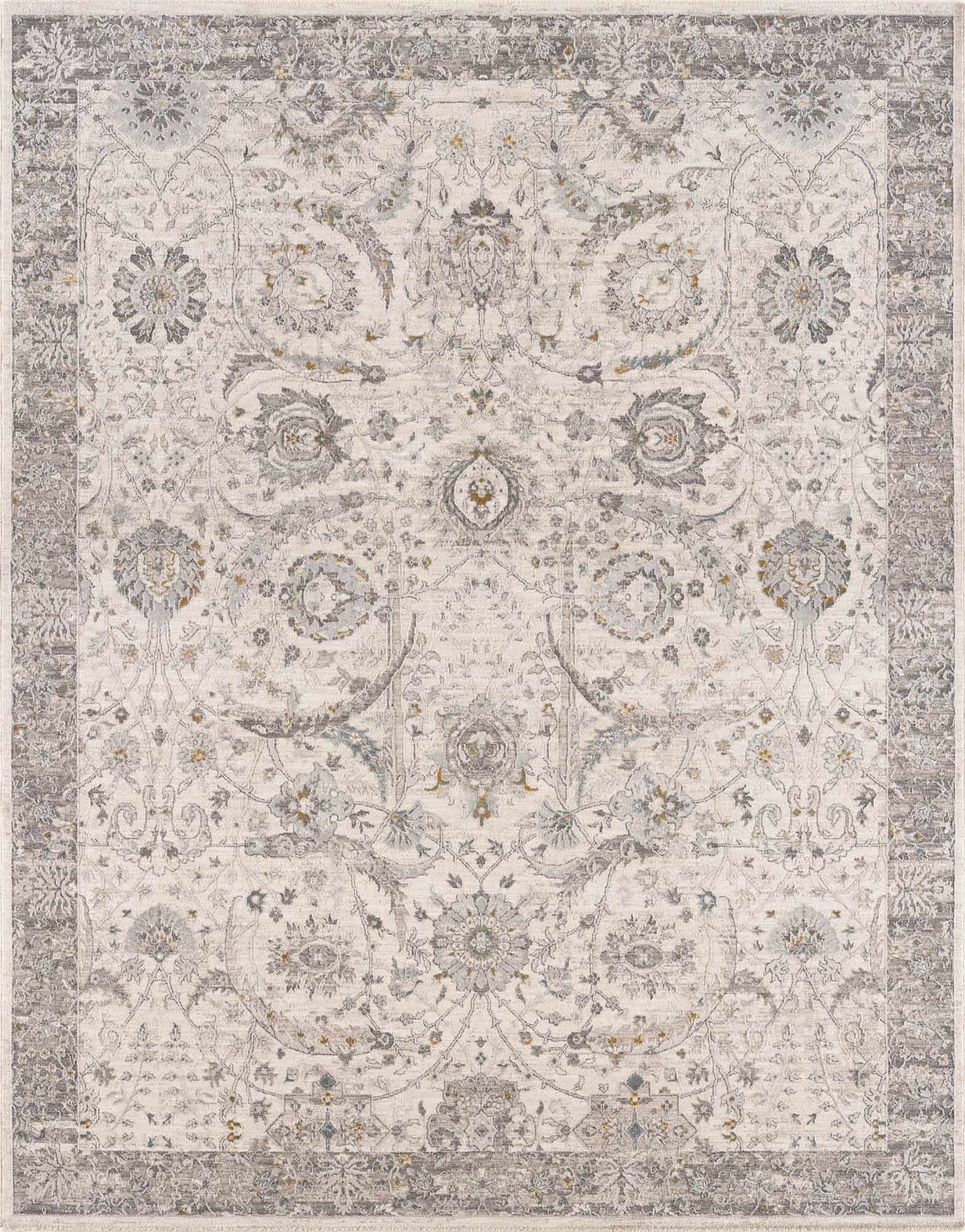Gauge Cream & Gray Blue Rug with Fringes by Boutique Rugs