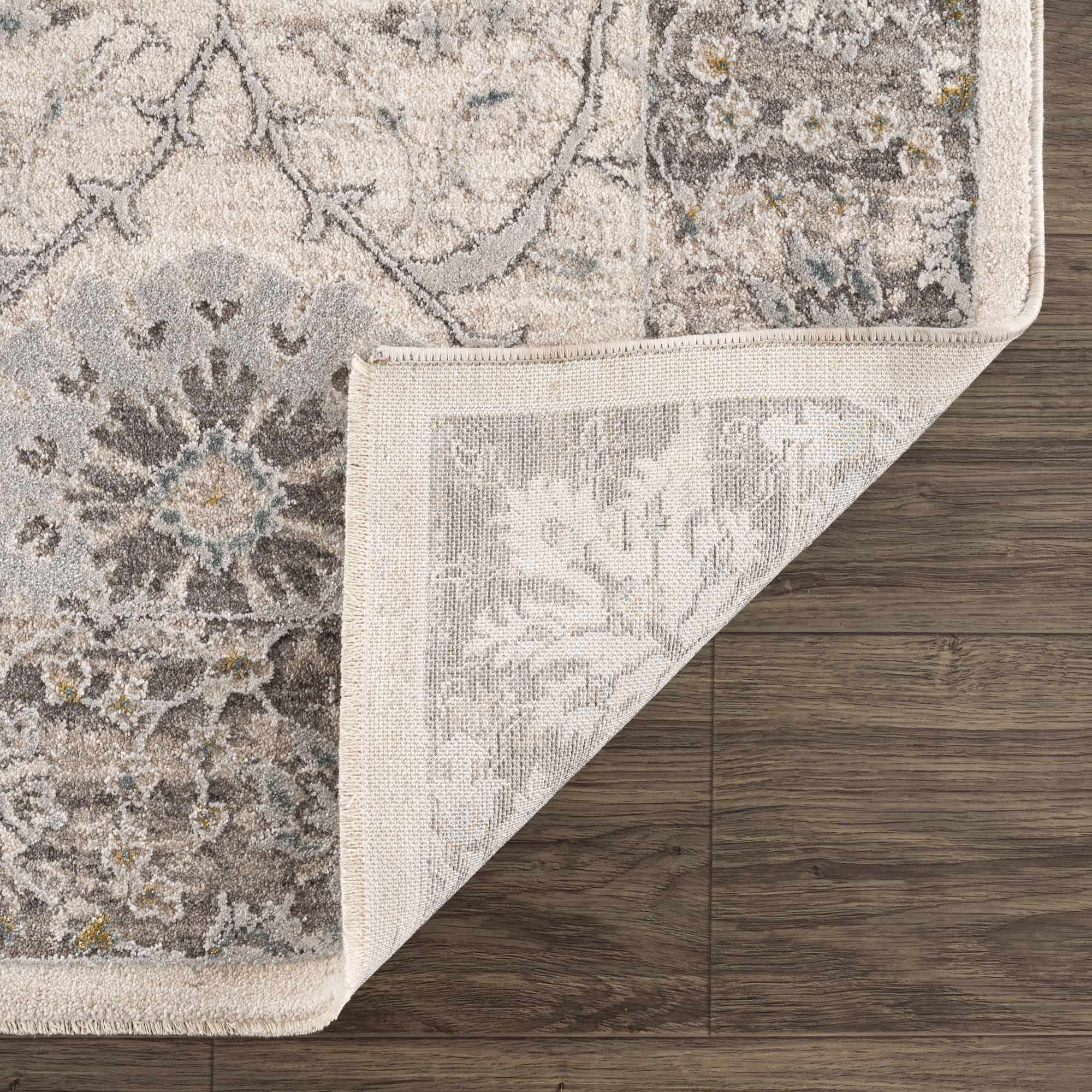 Gauge Cream & Gray Blue Rug with Fringes by Boutique Rugs