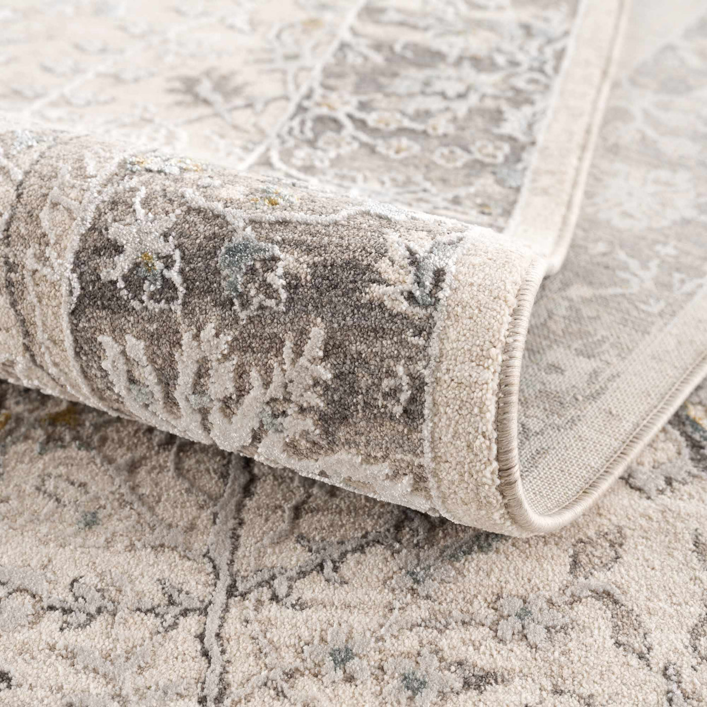 Gauge Cream & Gray Blue Rug with Fringes by Boutique Rugs