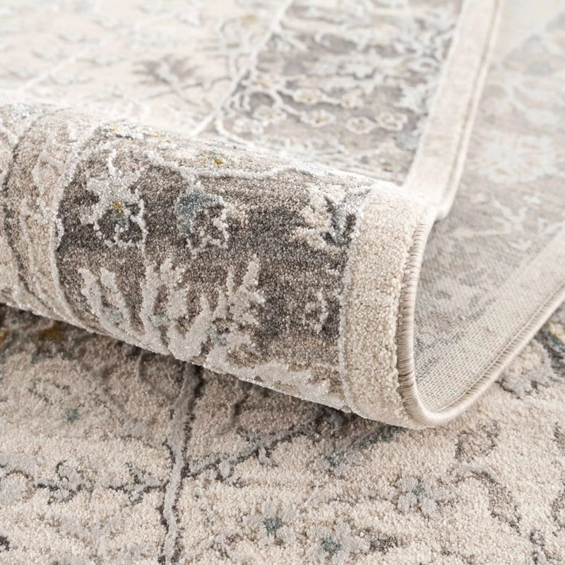 Gauge Cream & Gray Blue Rug with Fringes by Boutique Rugs