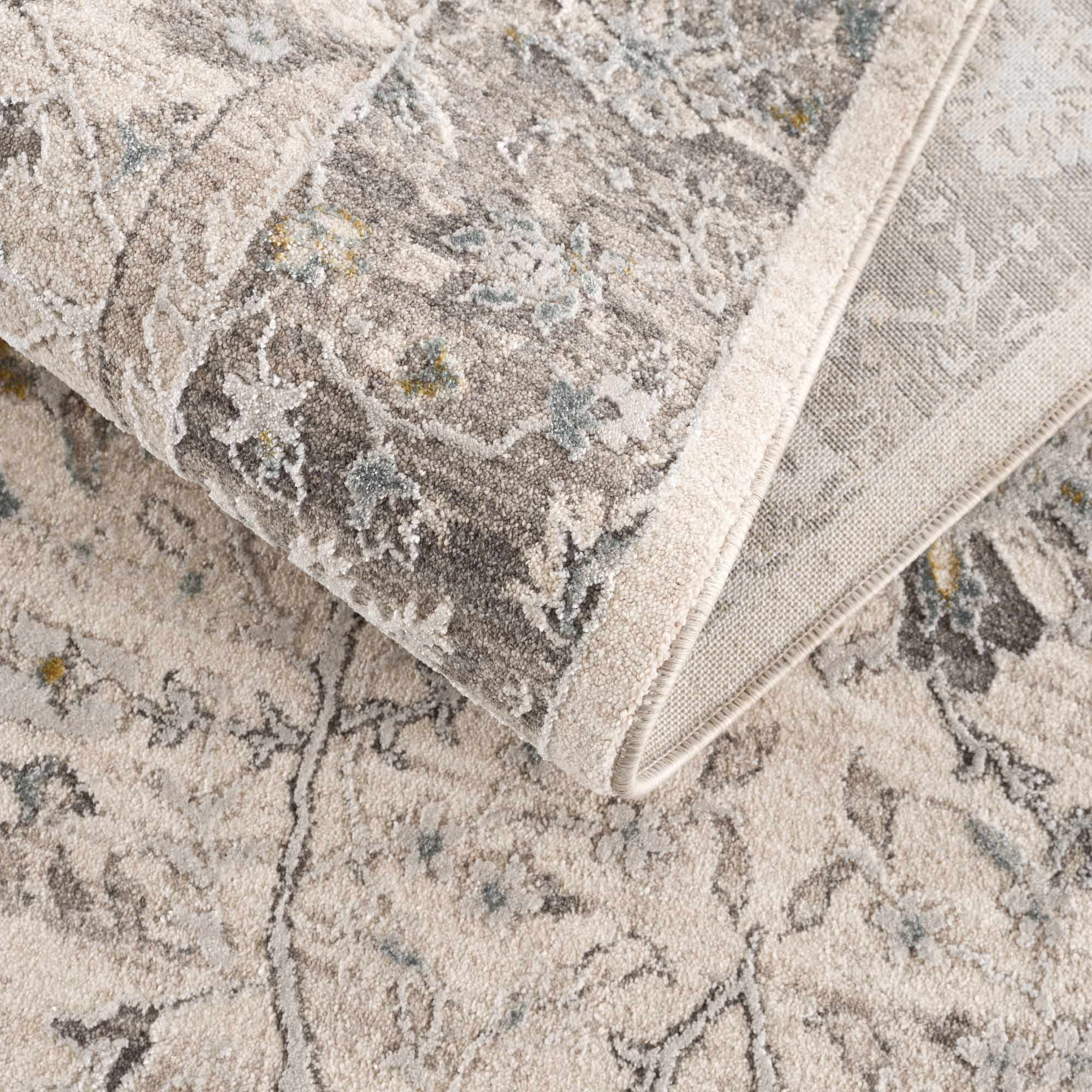 Gauge Cream & Gray Blue Rug with Fringes by Boutique Rugs