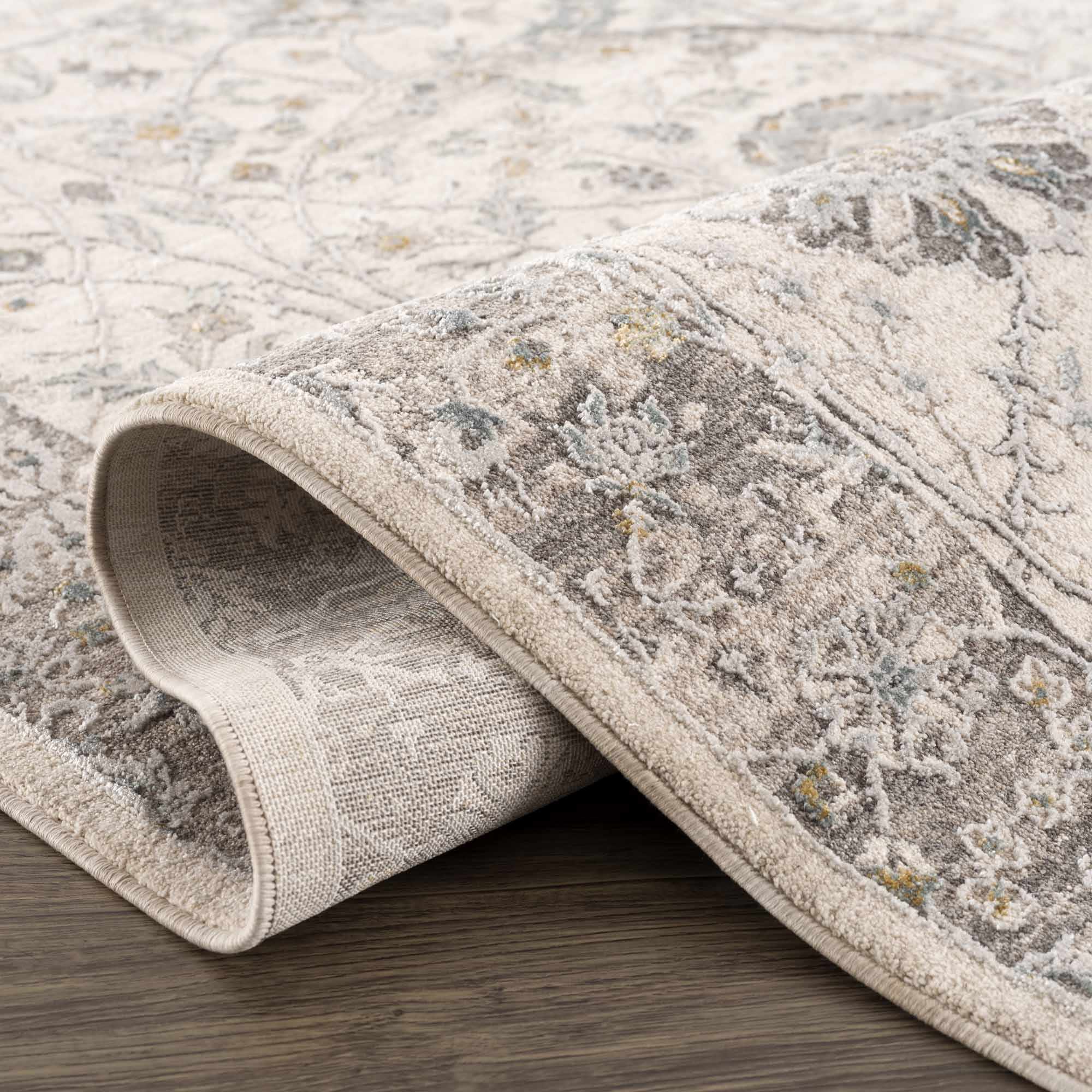 Gauge Cream & Gray Blue Rug with Fringes by Boutique Rugs