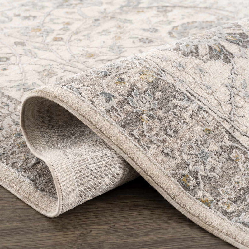 Gauge Cream & Gray Blue Rug with Fringes by Boutique Rugs