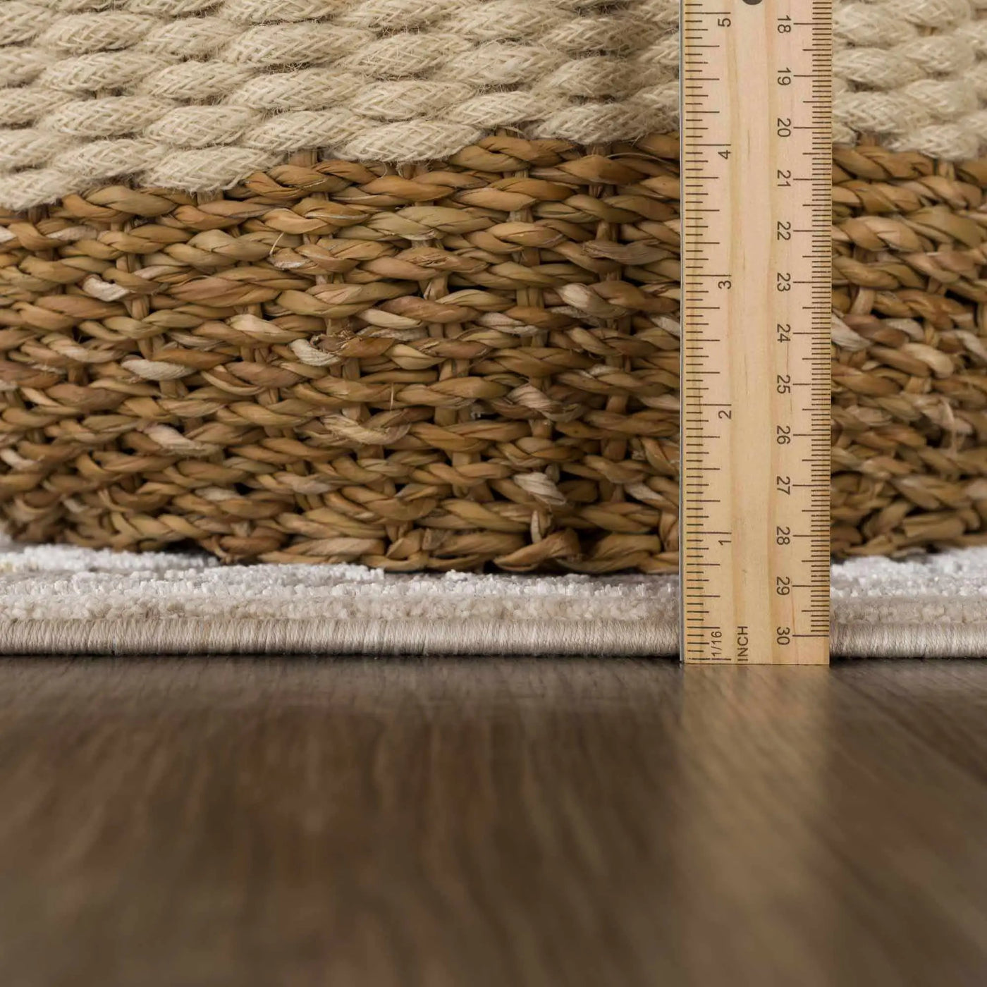 Gauge Cream & Gray Blue Rug with Fringes by Boutique Rugs