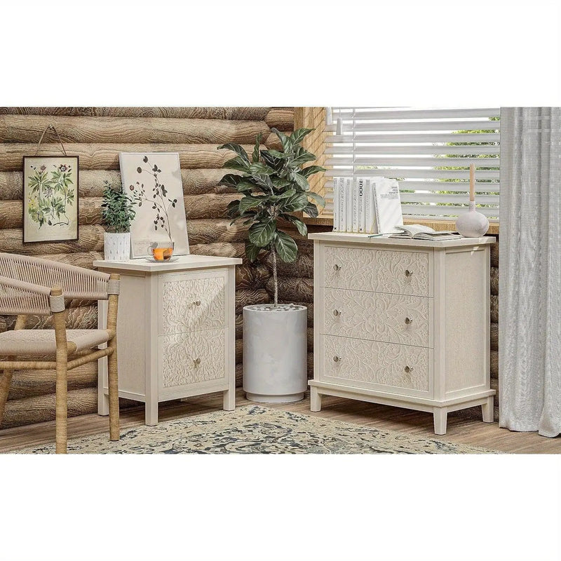Dresser - Distressed White 3-Drawer by House Of Avana