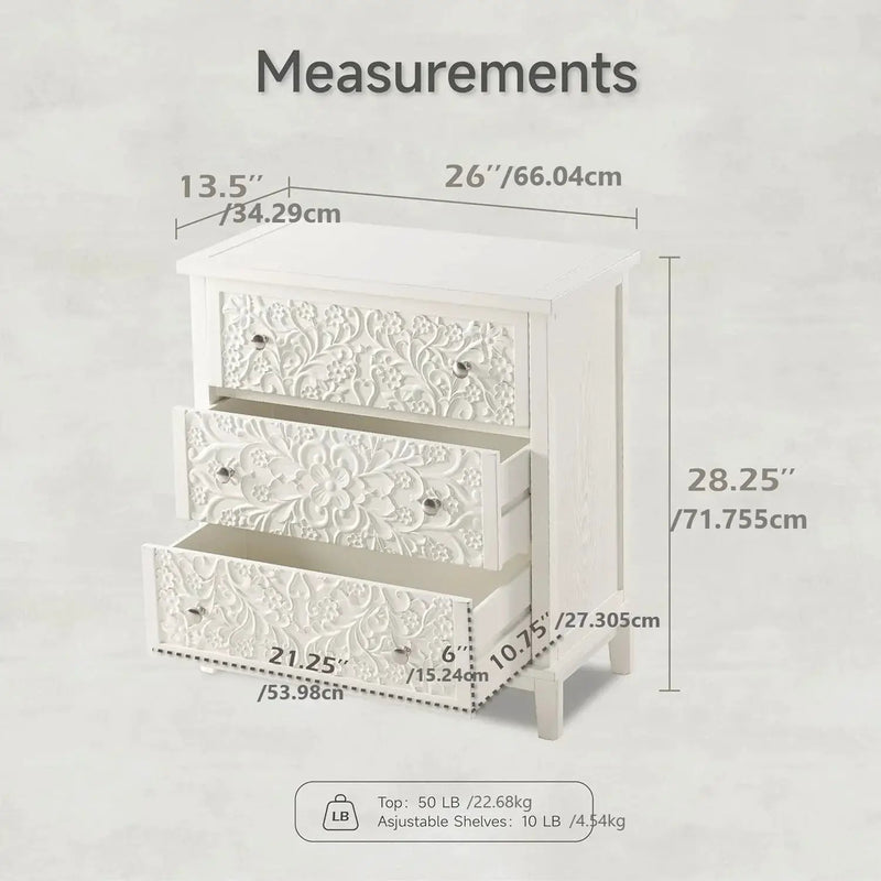 Dresser - Distressed White 3-Drawer by House Of Avana