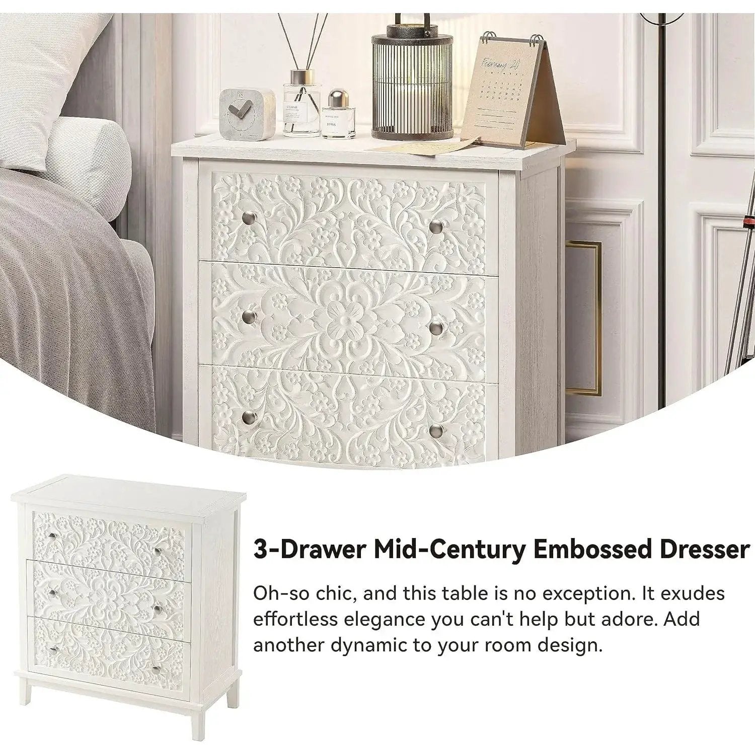 Dresser - Distressed White 3-Drawer by House Of Avana