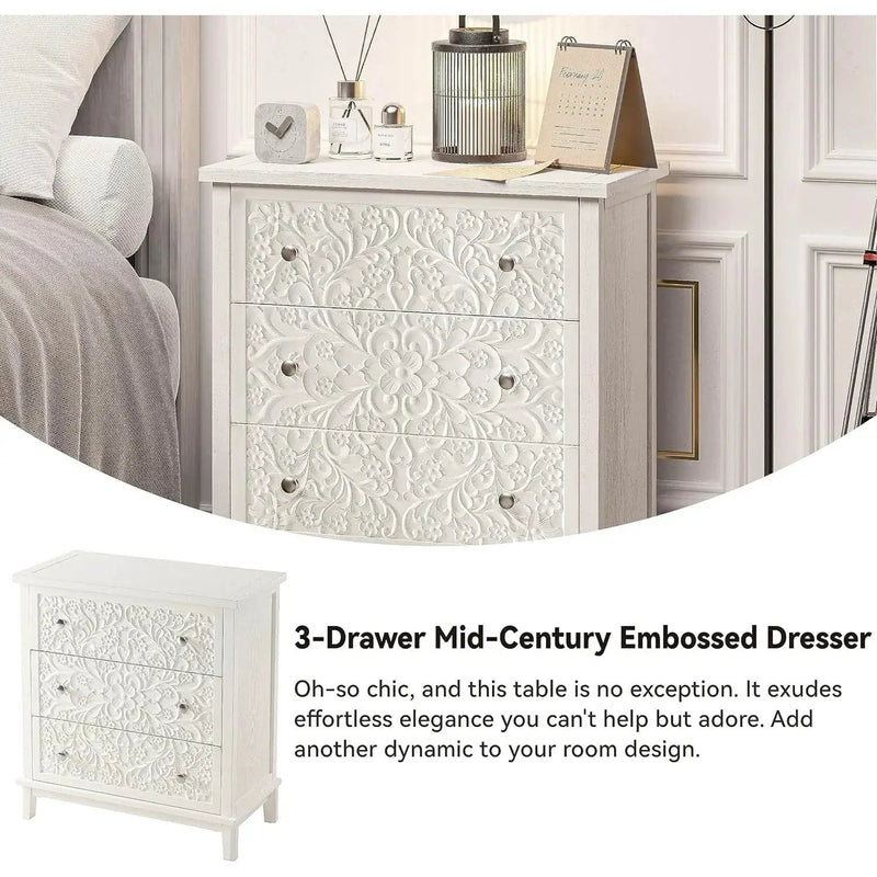 Dresser - Distressed White 3-Drawer by House Of Avana