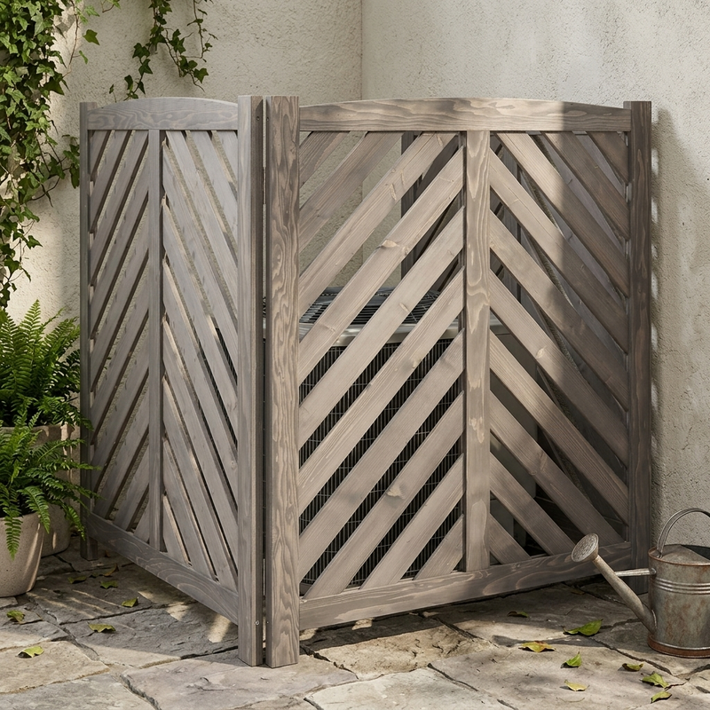 Air Conditioner Fence Screen, 3-Panel Cedar Privacy Enclosure, 38 Inches High, Gray, photo 10 of 10