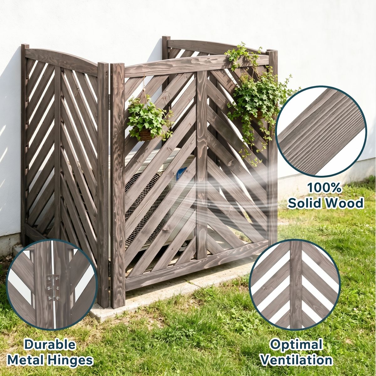 Air Conditioner Fence Screen, 3-Panel Cedar Privacy Enclosure, 38 Inches High, Gray, photo 5 of 10