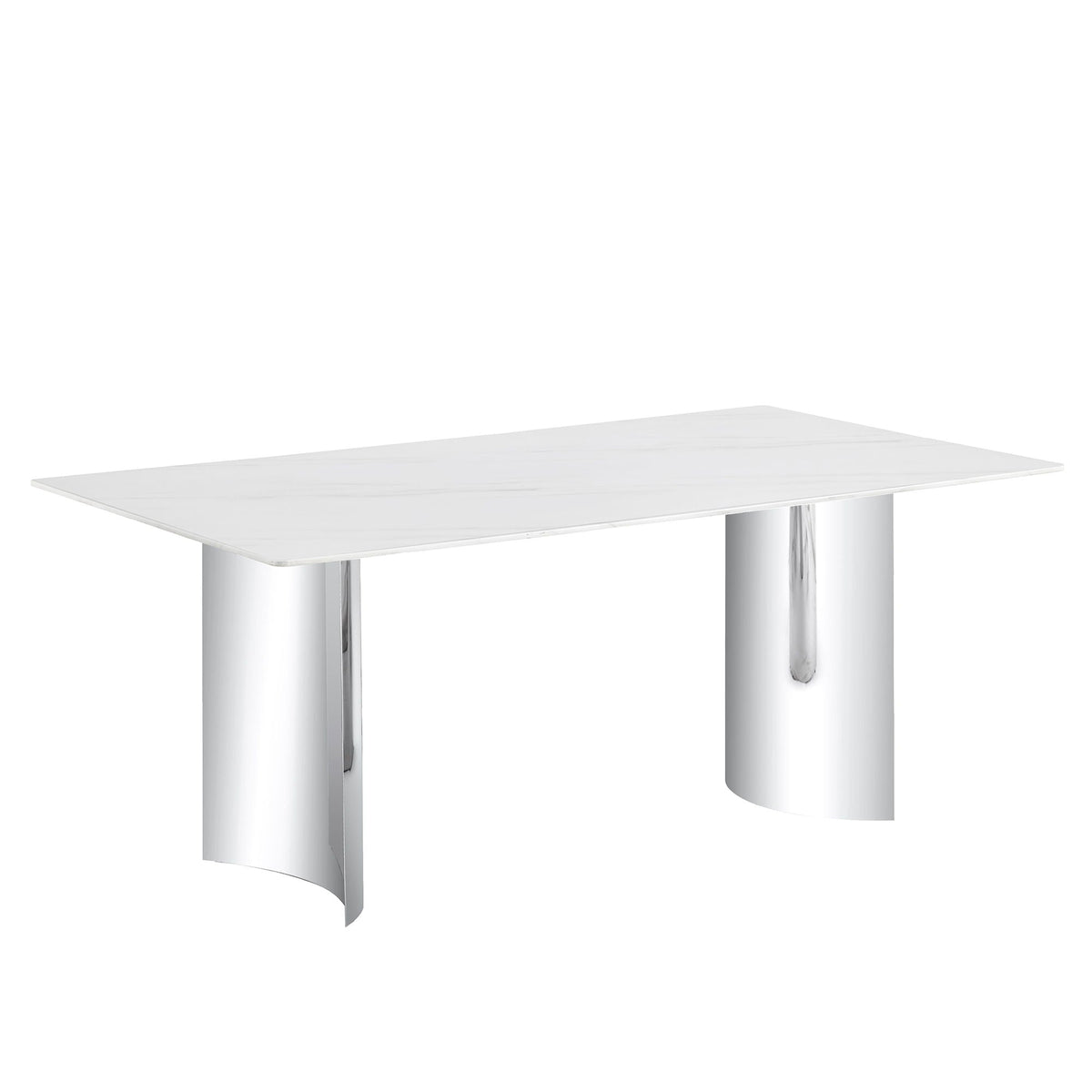 Modern Minimalist Dining Table with Imitation Marble Glass Top and Metal Legs - Black or White, photo 2 of 8