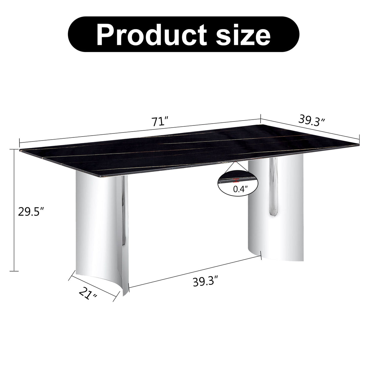 Modern Minimalist Dining Table with Marble Glass Top - White or Black, photo 6 of 8