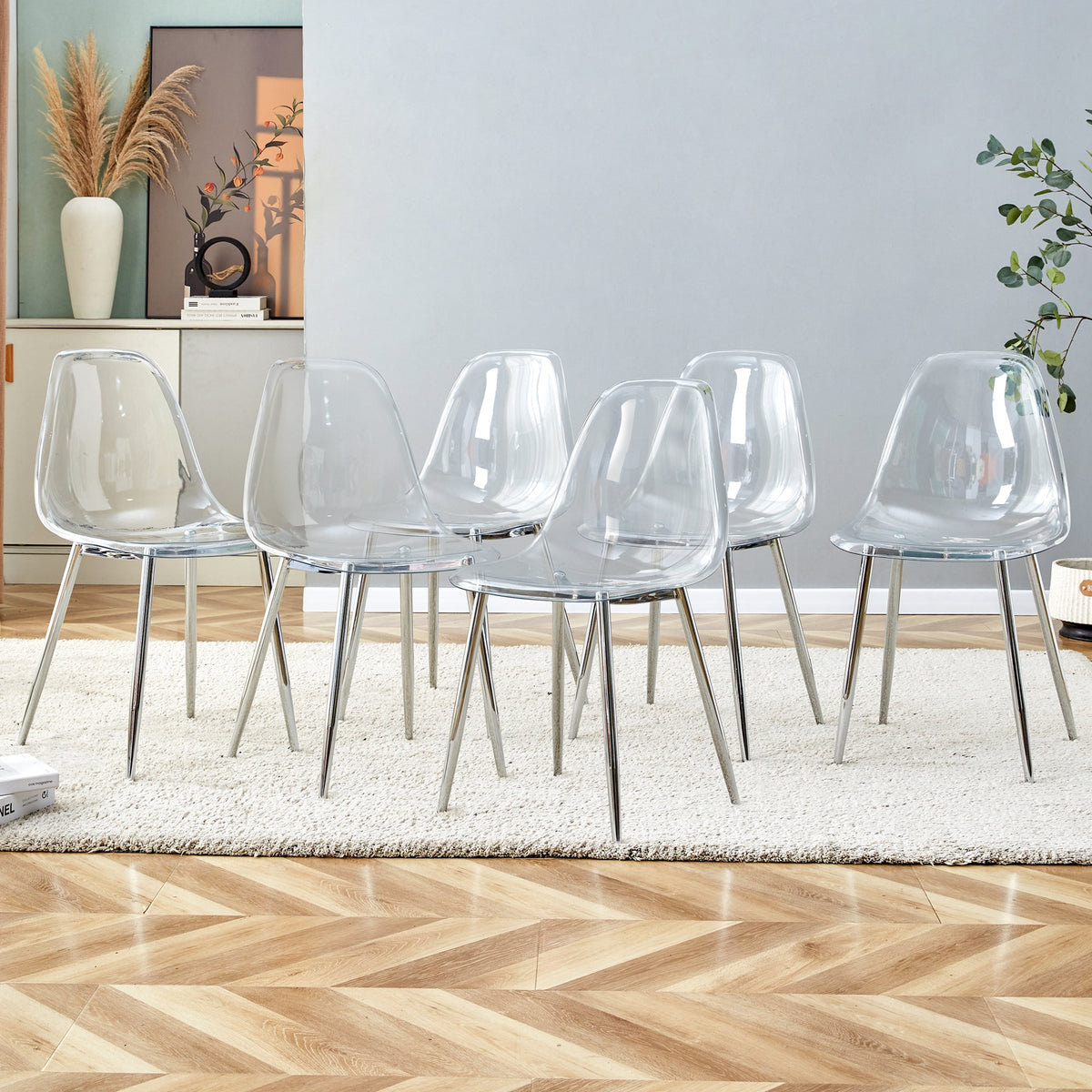 Modern Minimalist Transparent Dining Chair Set with Ergonomic PET Seat - Clear/Silver