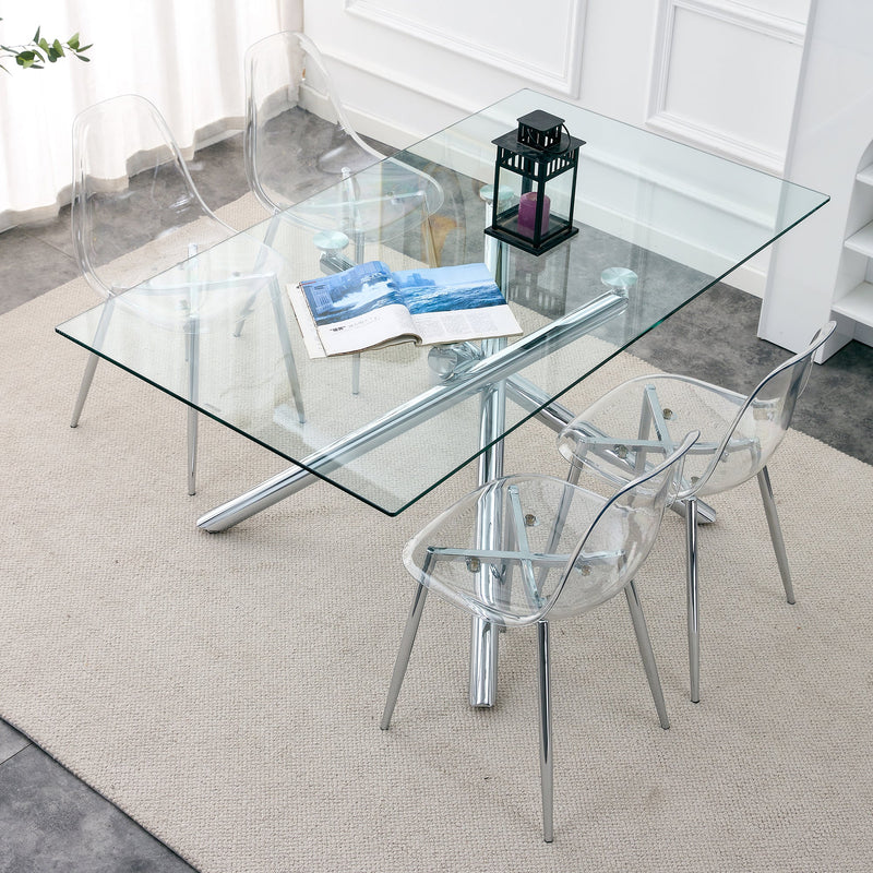 Modern Minimalist Transparent Dining Chair Set with Ergonomic PET Seat - Clear/Silver, photo 10 of 23