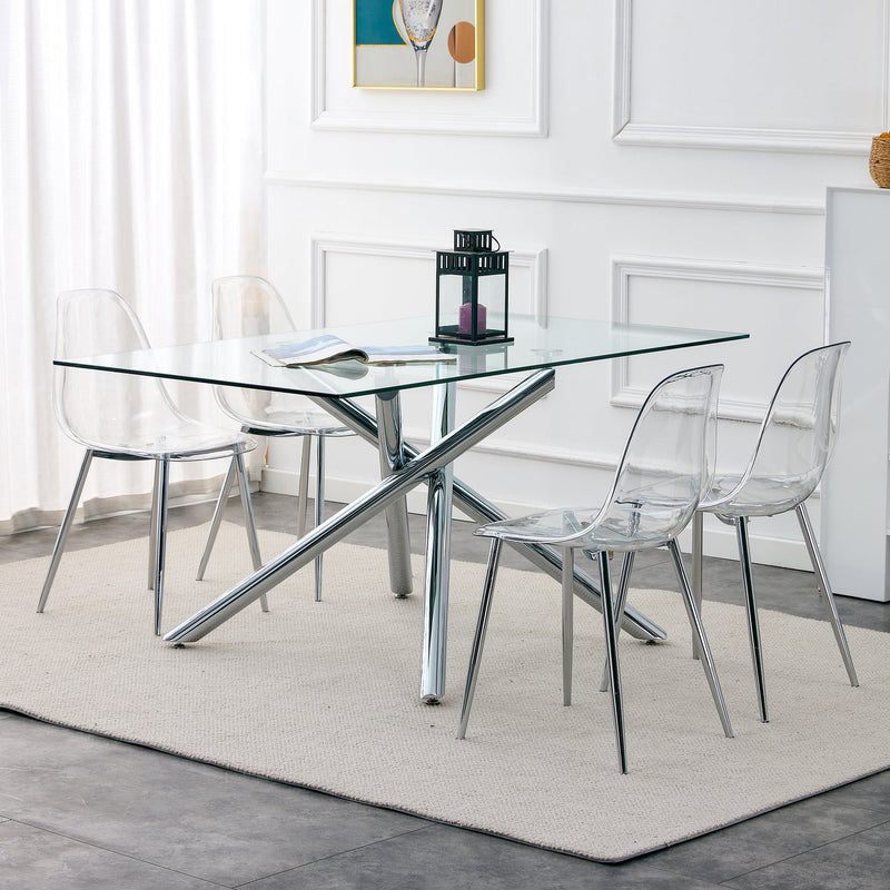 Modern Minimalist Transparent Dining Chair Set with Ergonomic PET Seat - Clear/Silver, photo 11 of 23