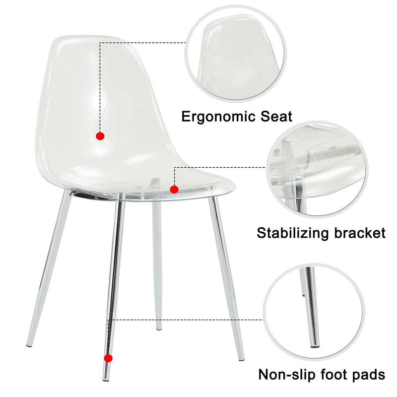 Modern Minimalist Transparent Dining Chair Set with Ergonomic PET Seat - Clear/Silver, photo 17 of 23