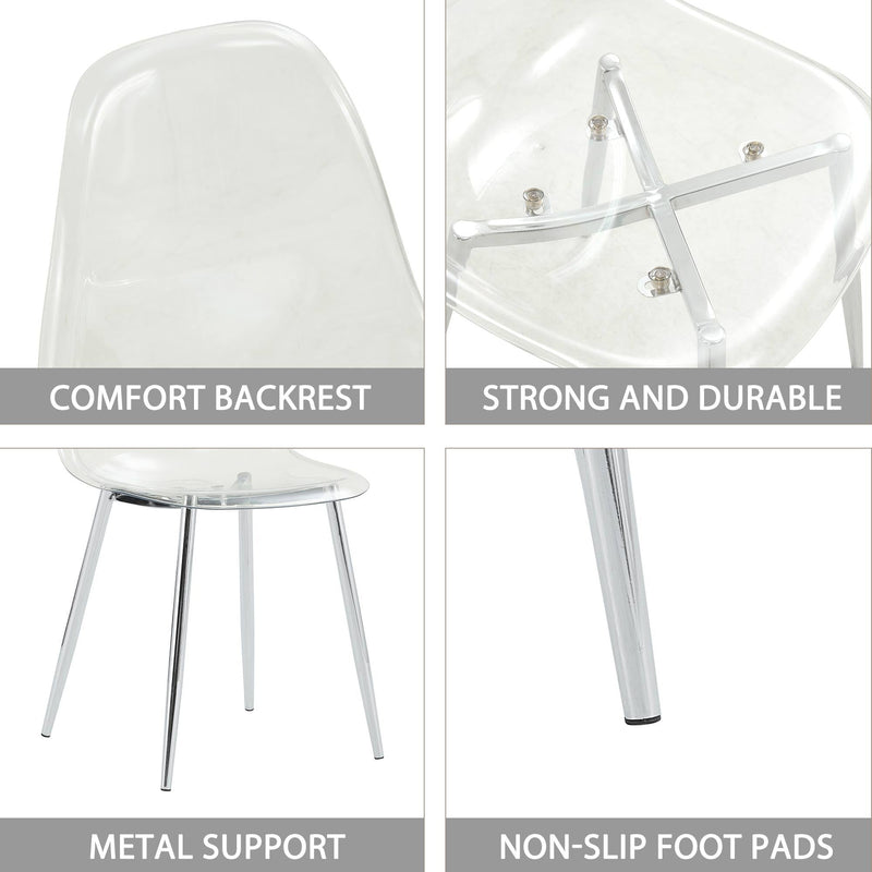 Modern Minimalist Transparent Dining Chair Set with Ergonomic PET Seat - Clear/Silver, photo 18 of 23