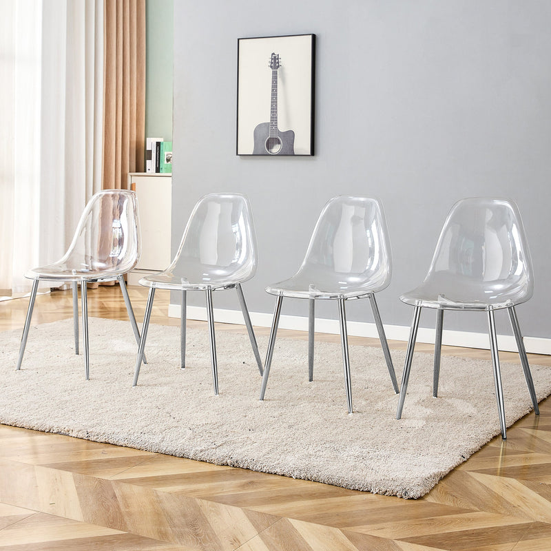 Modern Minimalist Transparent Dining Chair Set with Ergonomic PET Seat - Clear/Silver, photo 2 of 23