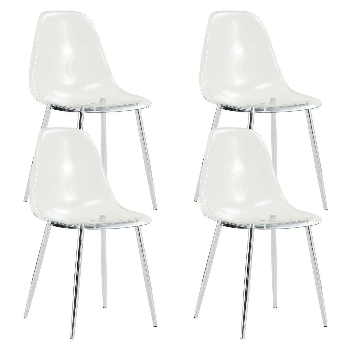 Modern Minimalist Transparent Dining Chair Set with Ergonomic PET Seat - Clear/Silver, photo 21 of 23