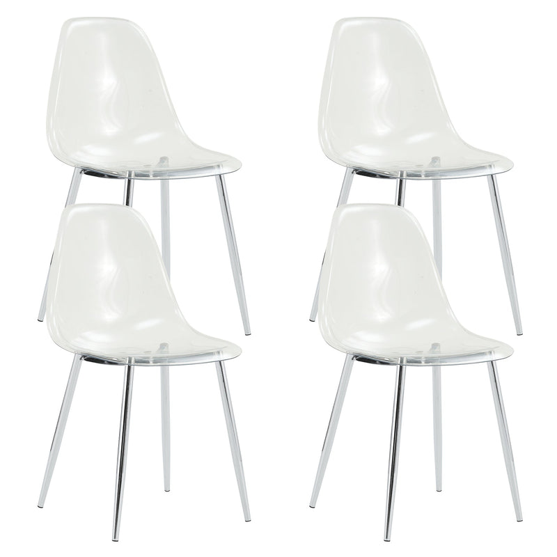 Modern Minimalist Transparent Dining Chair Set with Ergonomic PET Seat - Clear/Silver, photo 21 of 23