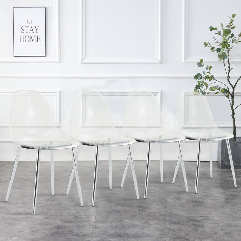 Modern Minimalist Transparent Dining Chair Set with Ergonomic PET Seat - Clear/Silver, photo 3 of 23