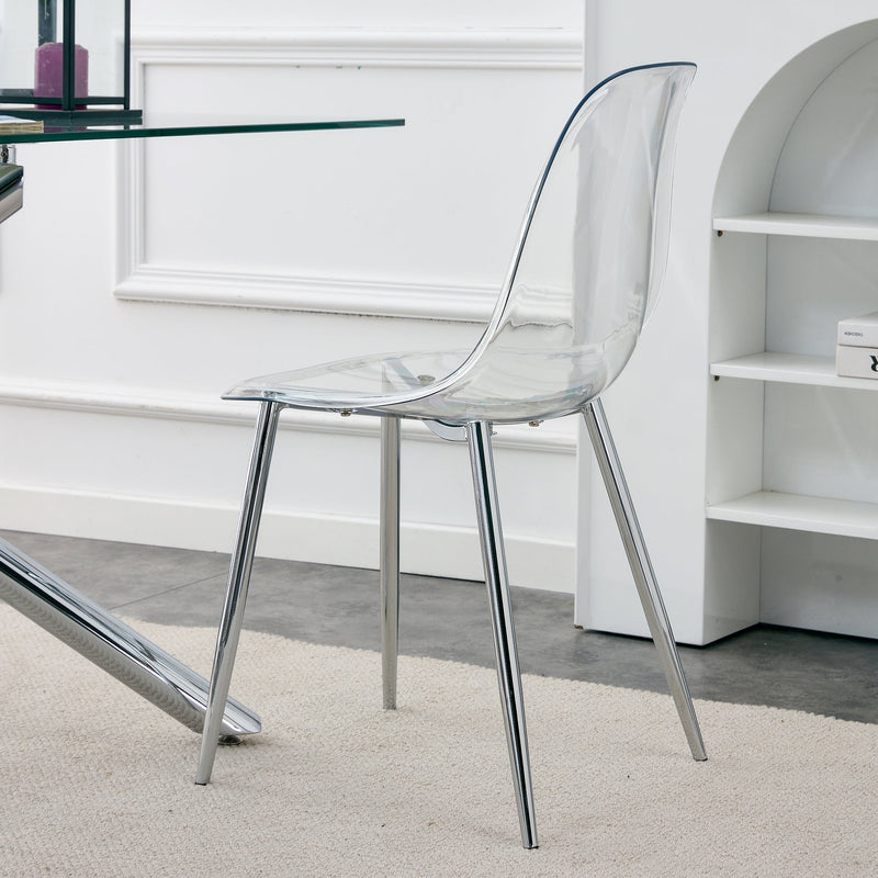 Modern Minimalist Transparent Dining Chair Set with Ergonomic PET Seat - Clear/Silver, photo 4 of 23