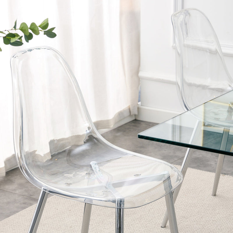 Modern Minimalist Transparent Dining Chair Set with Ergonomic PET Seat - Clear/Silver, photo 5 of 23