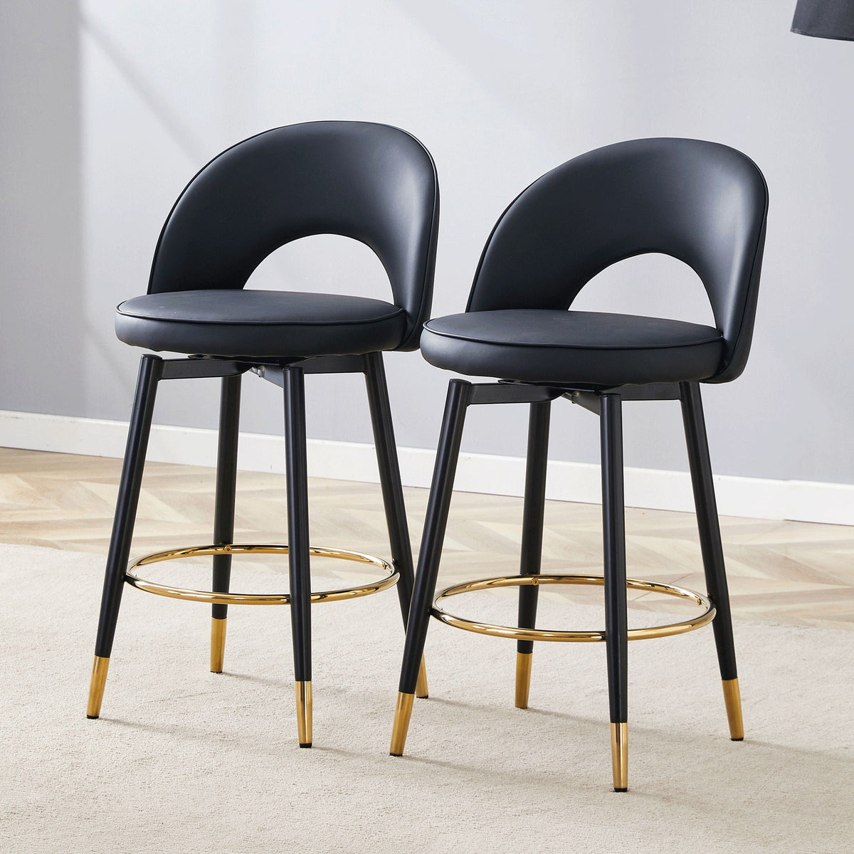 Modern Upholstered 360° Swivel Bar Chair Set with Metal Legs - Black or Gray, photo 5 of 8