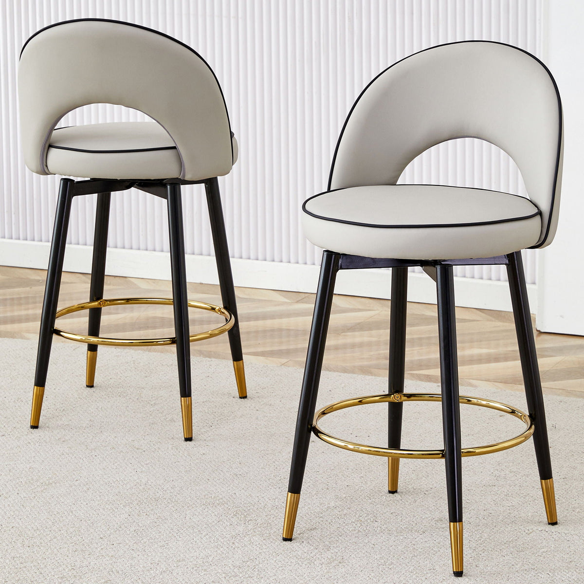 Modern Upholstered 360° Swivel Bar Chair Set with Metal Legs - Black or Gray, photo 7 of 8