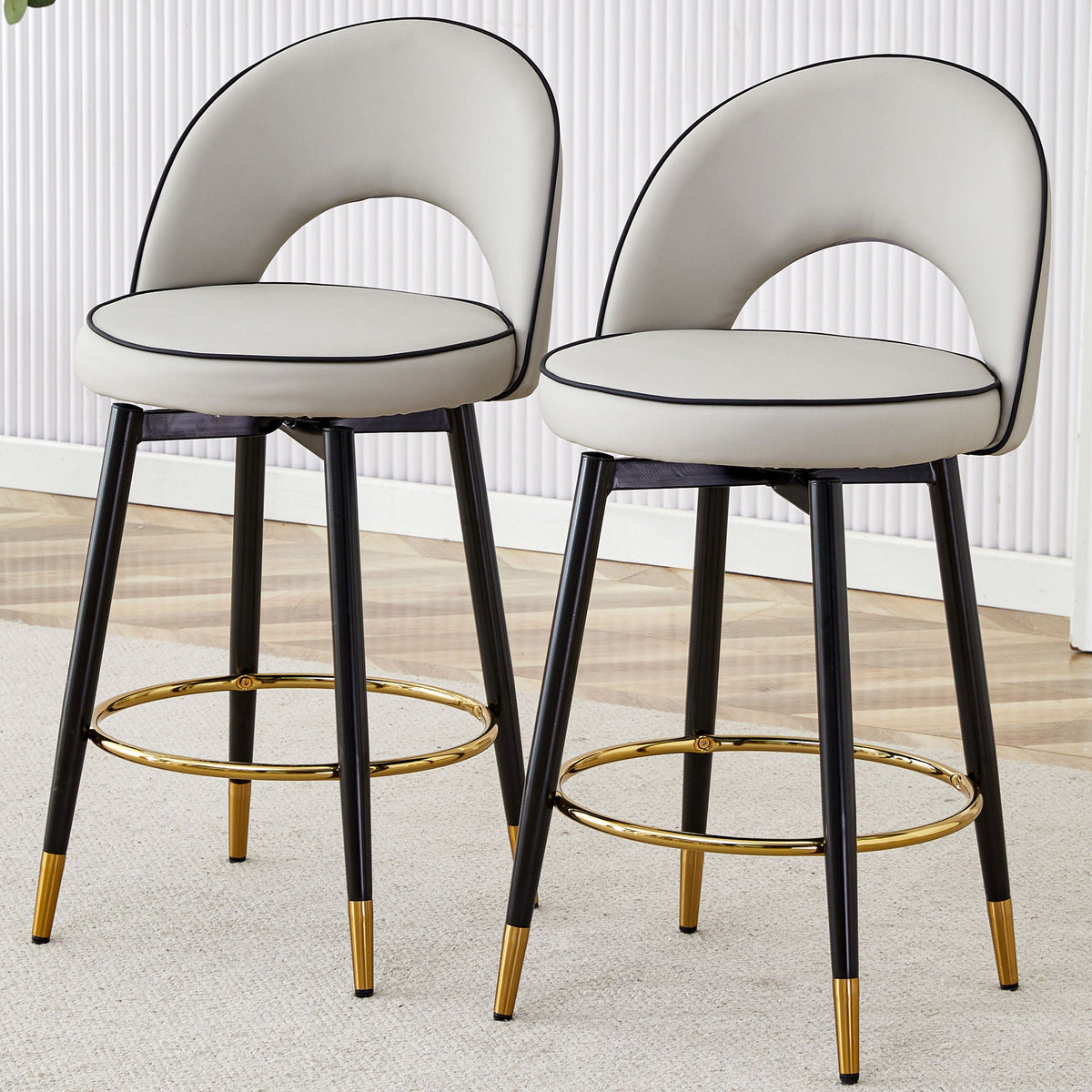 Modern Upholstered 360° Swivel Bar Chair Set with Metal Legs - Black or Gray, photo 8 of 8